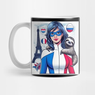 Francais: Female 80's Comic Book Hero with Sloth Mug